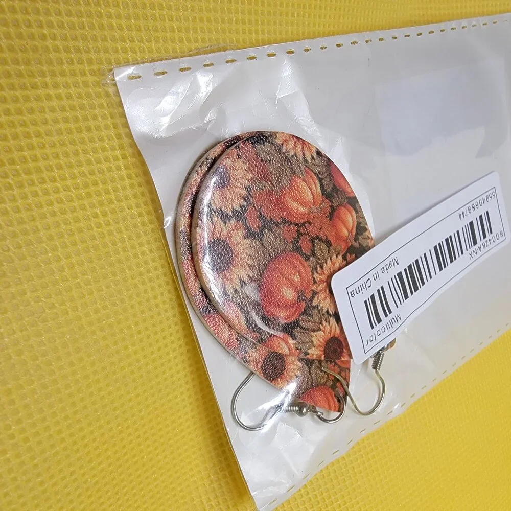 Pumpkin Sunflower PU Leather Earrings 2 2/4